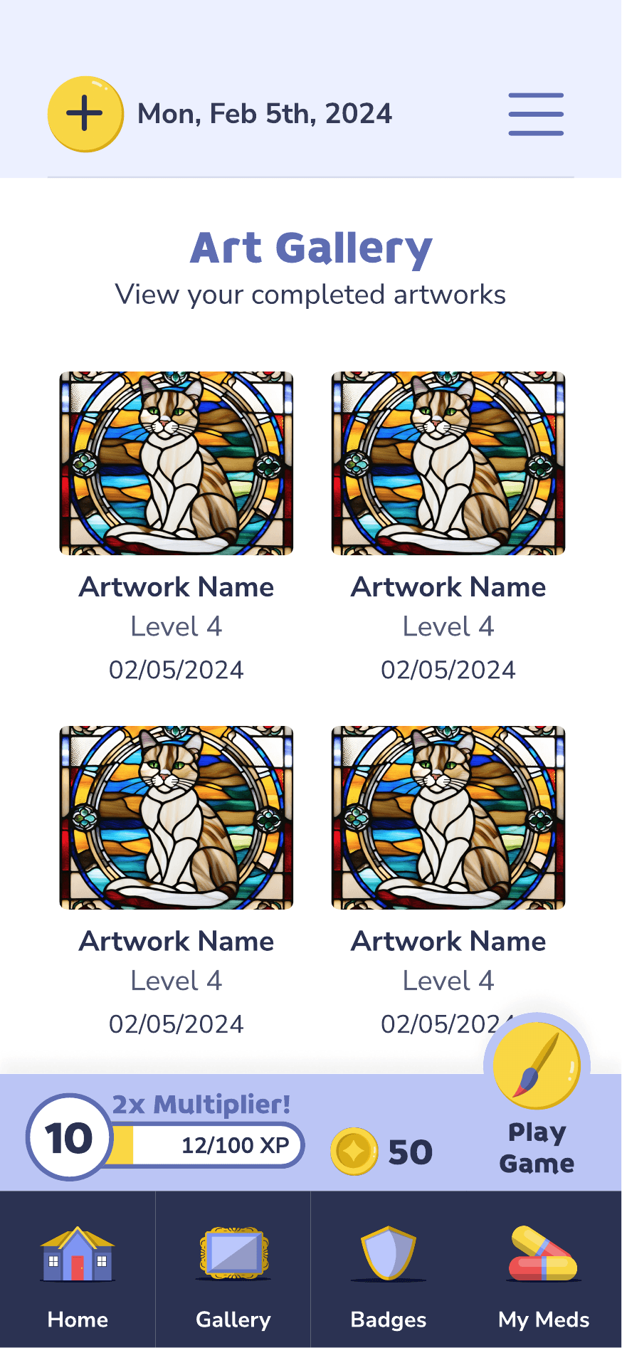 MedSpark rewards gallery screen